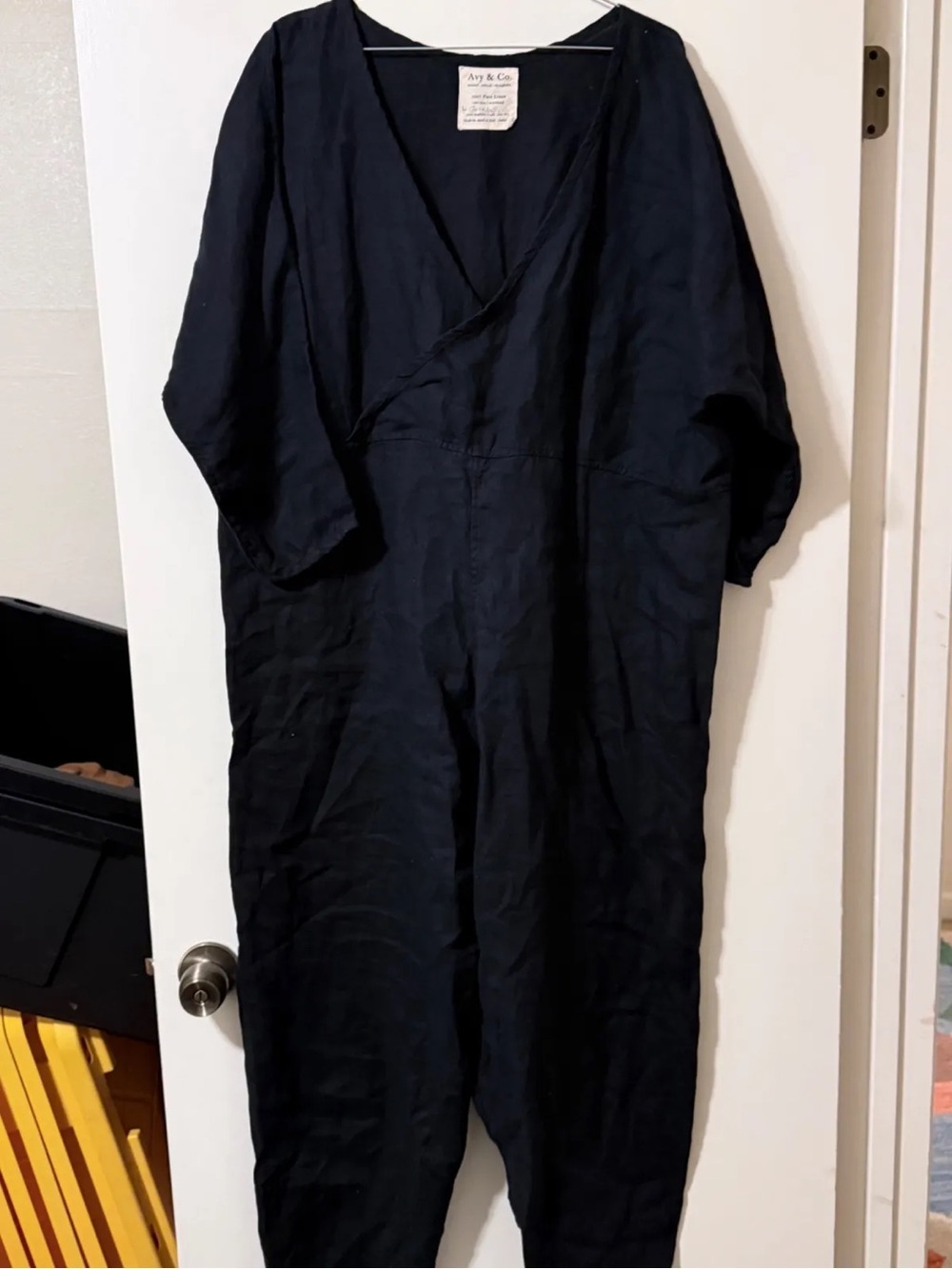 Avy & Co black  Wrap-Style Linen Jumpsuit